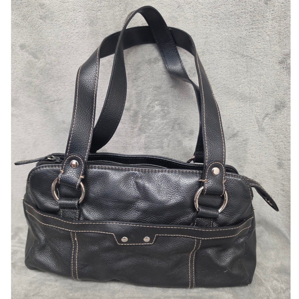 Y2K Shoulder Bag Black Pebbled Faux Leather Indie Sleaze Satchel Retro Grunge
